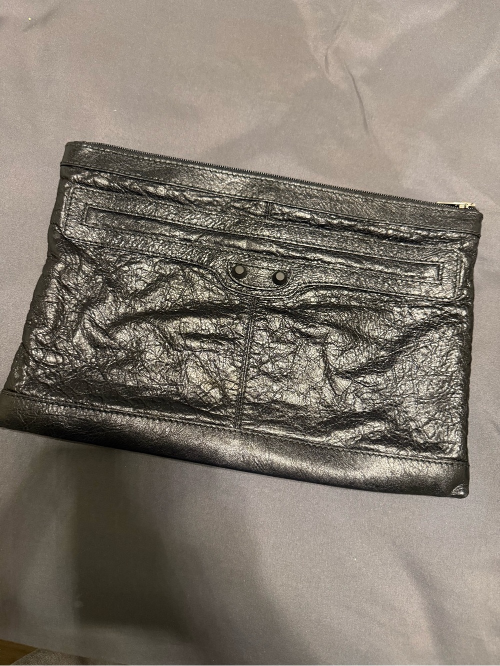 Black Leather Unisex Zip Pouch Clutch